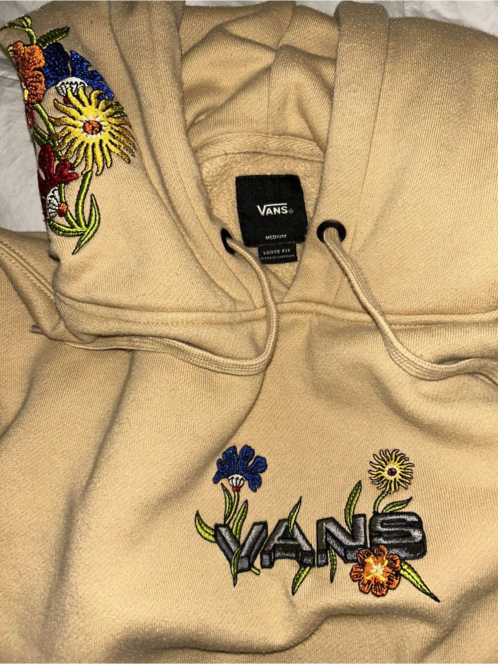 Vans Beige Crewneck Hoodie with Colorful Floral Embroidery